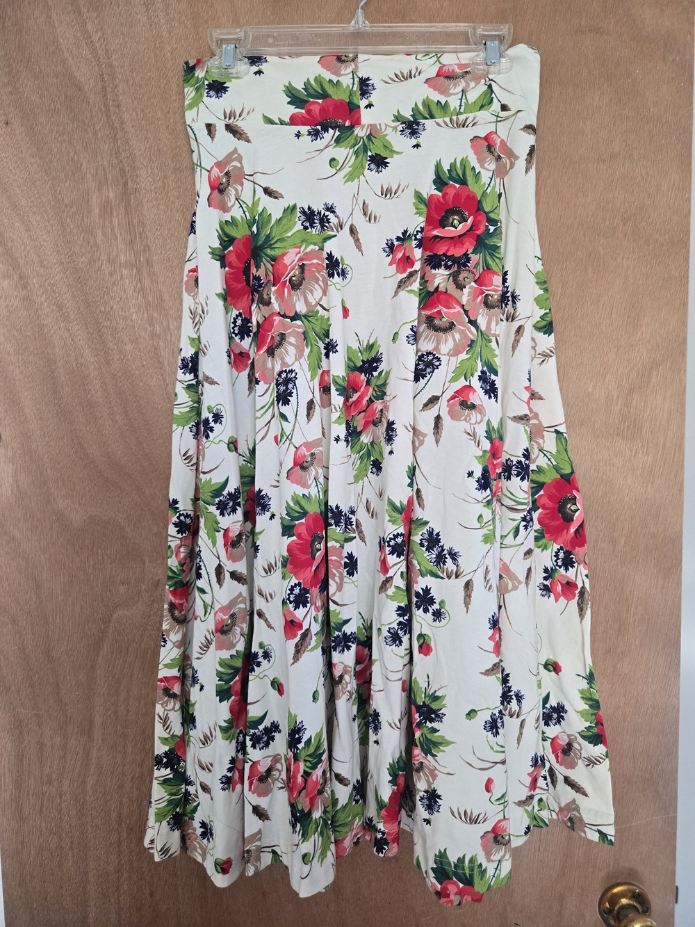 Effie's Heart Cream Midi Skirt with Red & Green Floral Print - Picture 4 of 5
